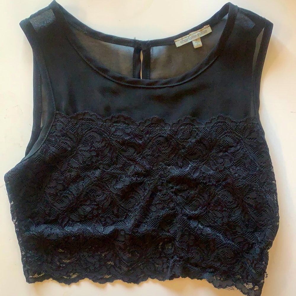 NWOT - black lace crop top